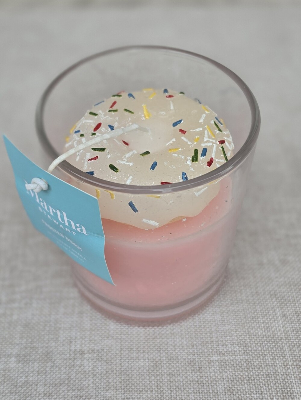 Martha Stewart Pink Sprinkle Dessert Frosted Donut Candle in Glass 8.1oz NWT